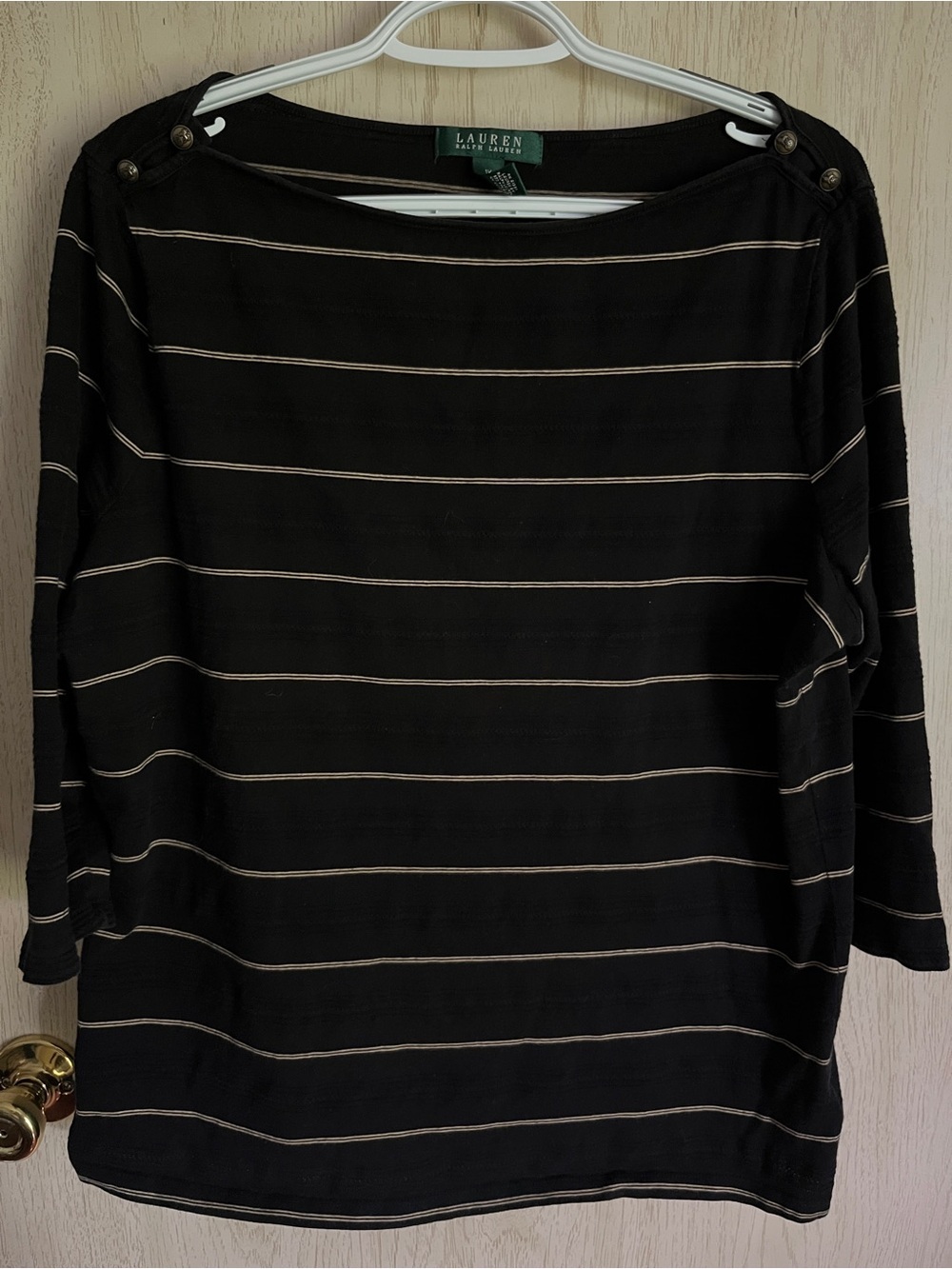 Lauren Ralph Lauren boatneck Black & Tan Stretch Knit Top Sz 1X